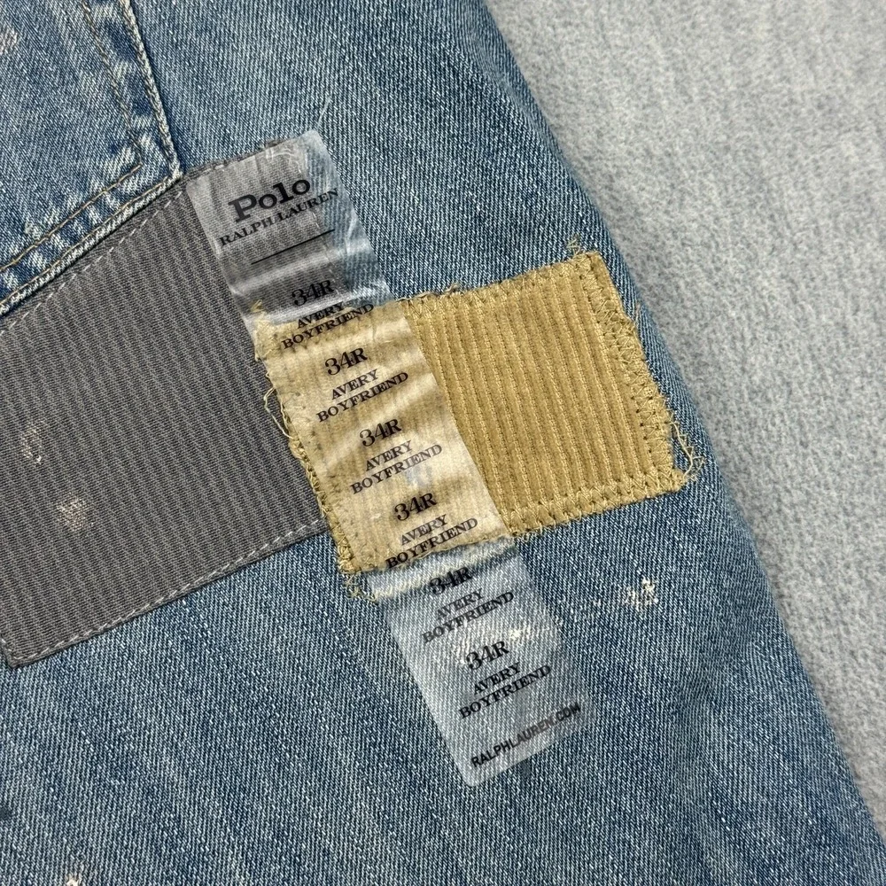 Polo Ralph Lauren Jeans Mens 40X28 Blue The Avery Boyfriend Patched Distressed